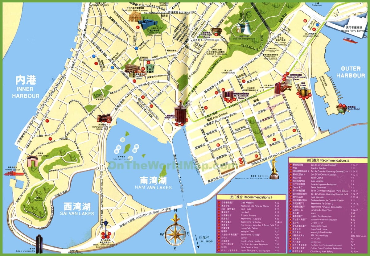 punts d'interès turístic a Macau mapa